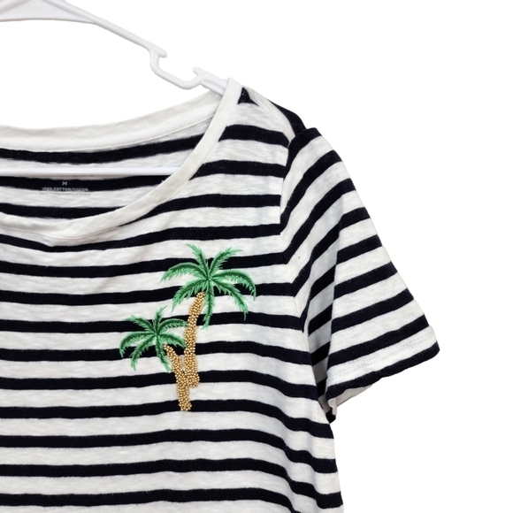 Talbots Women's Cotton Palm Stripe Tee - M - Picture 3 of 6
